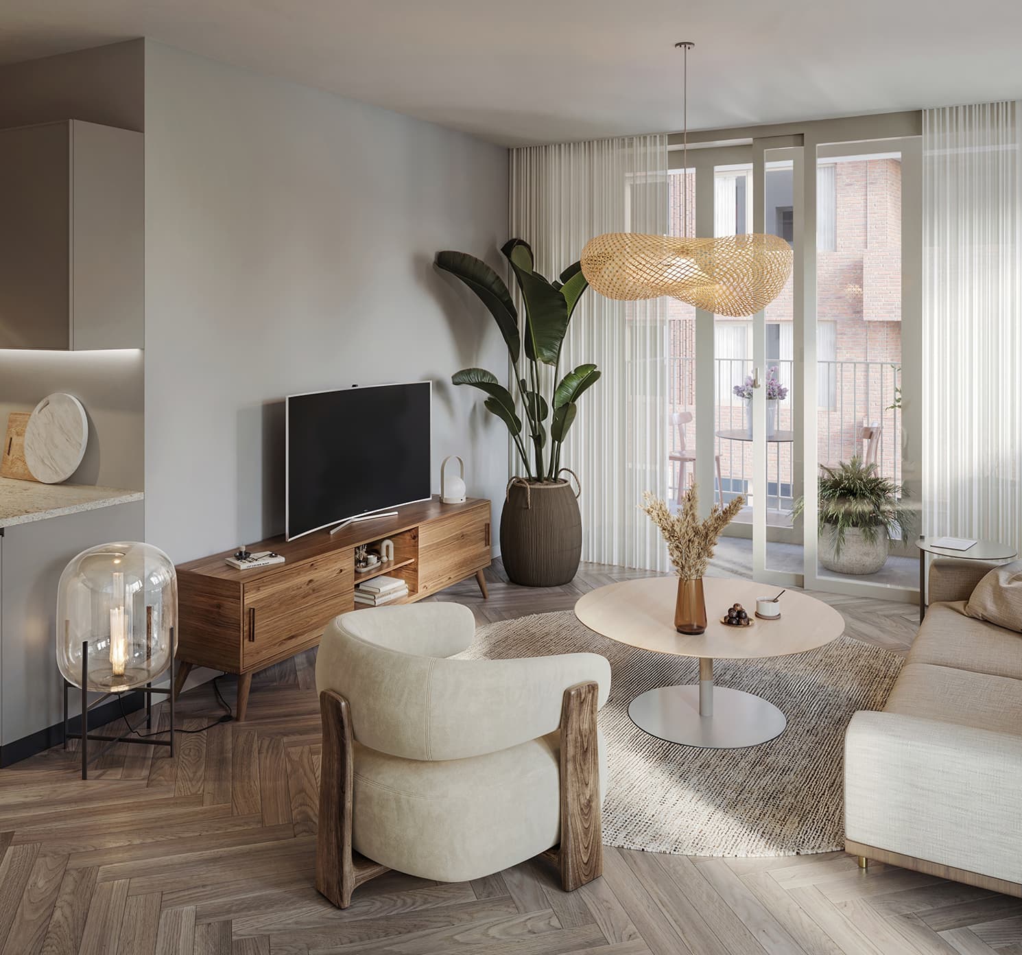 Impressie van de woonkamer van een appartement