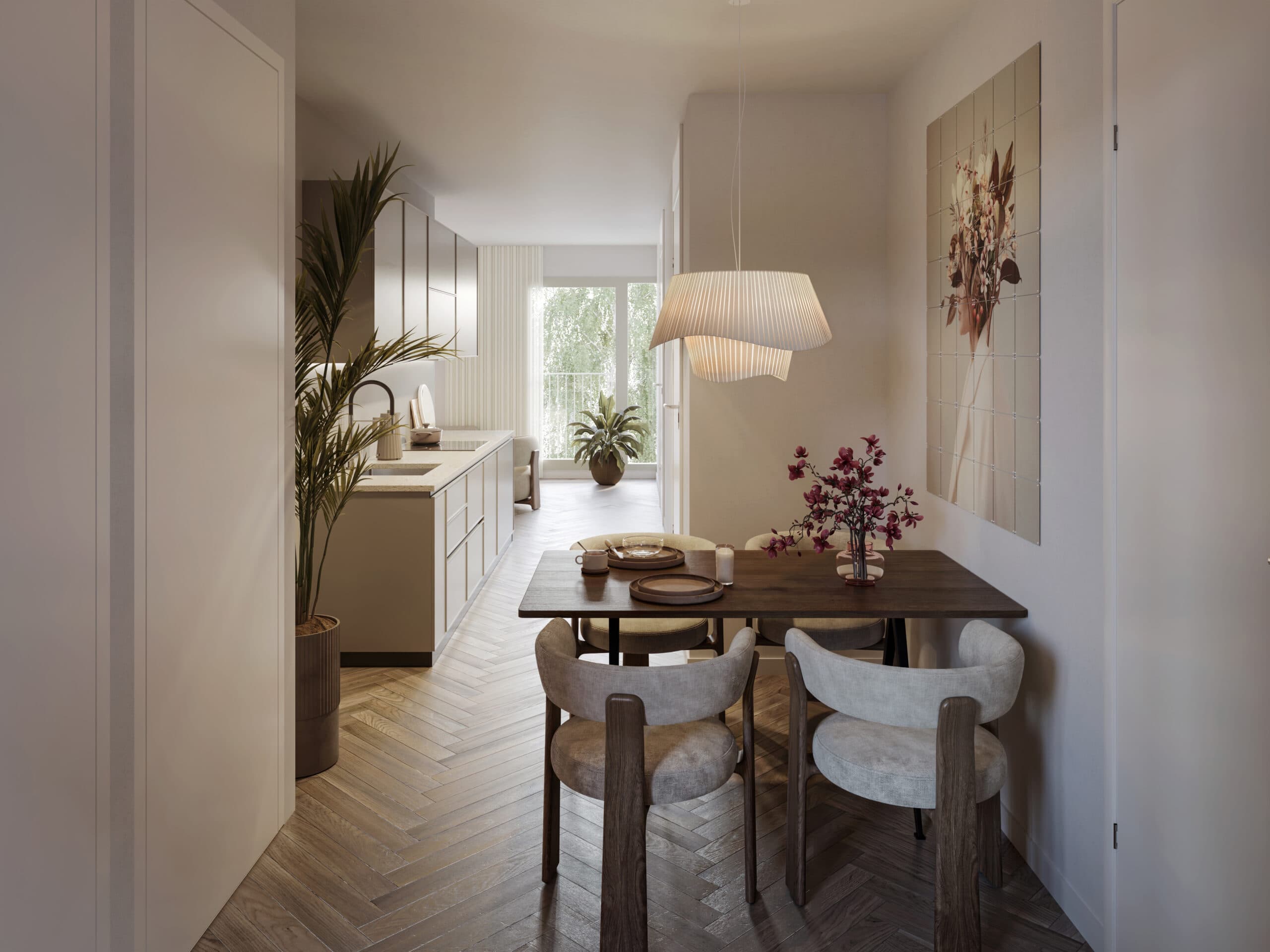Impressie van de eethoek in een appartement