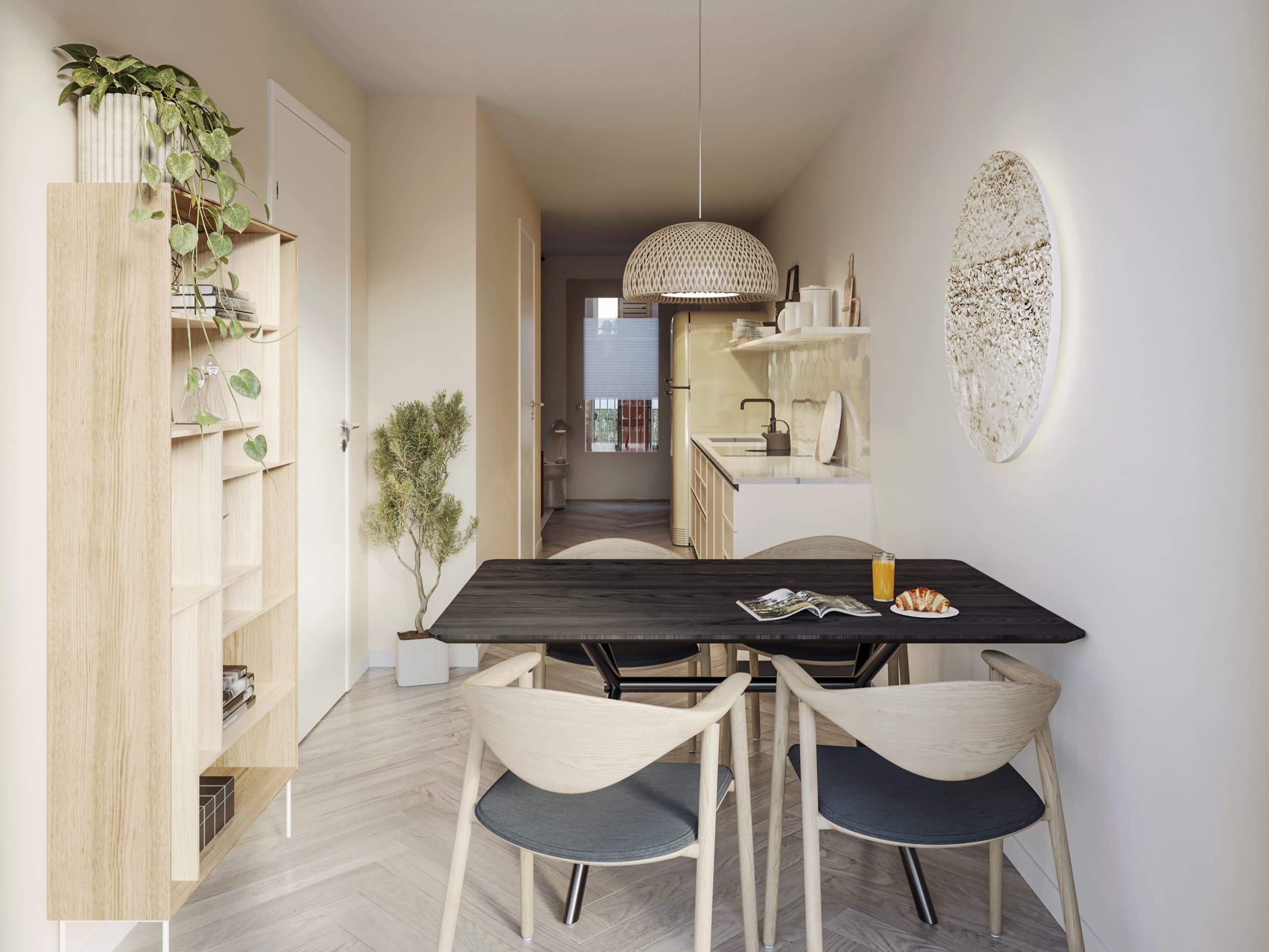 Impressie van de eettafel bij de keuken
